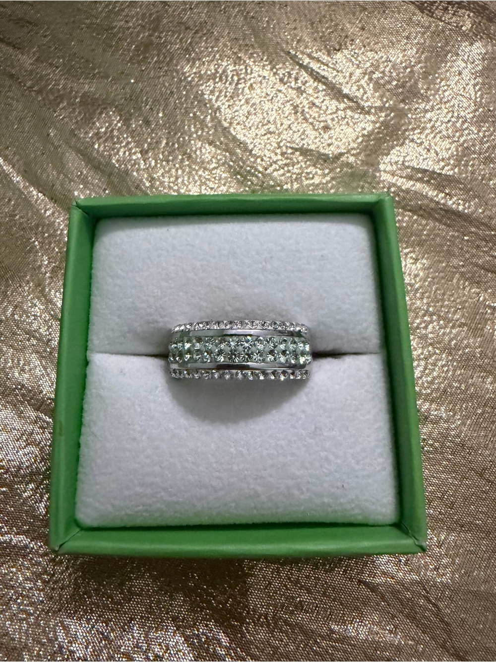 Silver Band Ring with Light Green Stones - Women's Jewelry